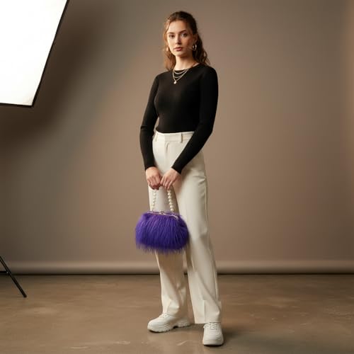 Image of Feather Purse Clutch For Women Ostrich Feather Handbag Shoulder Crossbody Evening Bag | Feather Purse