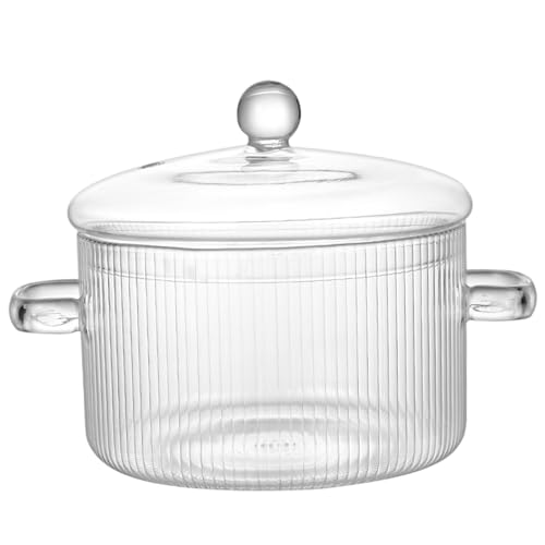 Pentola per cottura a fuoco lento in vetro trasparente resistente al calore da 1600 ml per piano cottura con coperchio e manico, casseruola per zuppa, pasta, latte, alimenti per bambini e pentola p