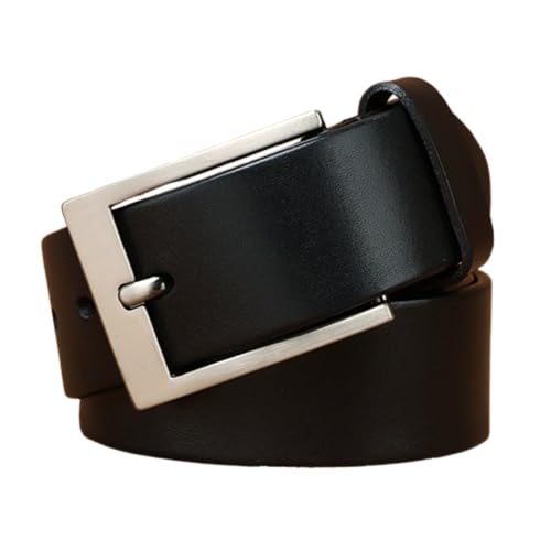 Men's Shiny Genuine Leather Belt - 38mm Wide Pin Buckle For Jeans & Work Retro Style