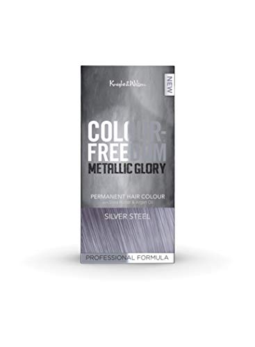 Knight & Wilson Color Freedom Silberstahl-Haarfarbe, permanente Metallic-Haarfarbe, angereichert mit Sheabutter und Arganöl für ultra-glänzendes, gepflegtes Haar, vegan und tierversuchsfrei