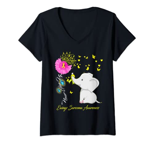 Mujer Sarcoma de elefante Ewings - Regalos de cinta de sarcoma de Ewings Camiseta Cuello V