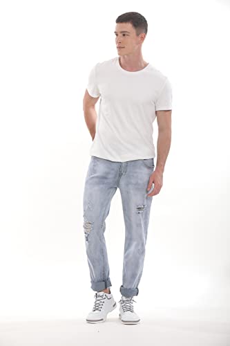 Ripped Jeans for Men Distressed Tapered Leg Pants Destroyed Stretch Straight Slim Fit Denim Jeans3