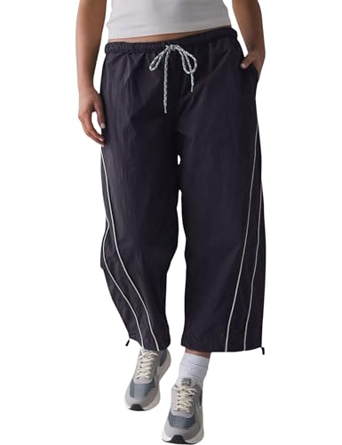 SeekMe Women's Barrel Leg Track Pants Baggy Cropped Capri Drawstring Lightweight Hiking Athletic Sweatpants