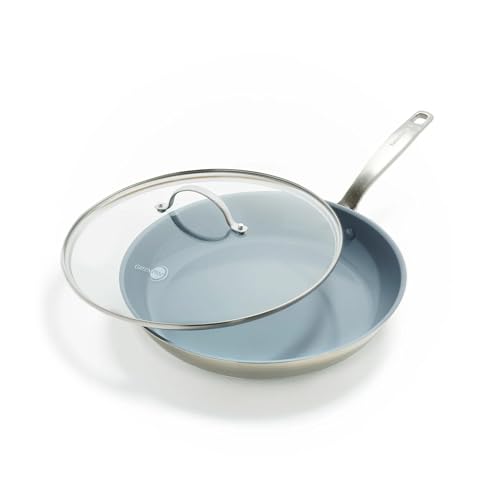 GreenPan Treviso Sartén de Acero Inoxidable de 30 cm con Revestimiento de Cerámica Antiadherente Sana, Con Tapa de Vidrio, Sin PFAS, Apta para Inducción, Horno y Lavavajillas, Plata