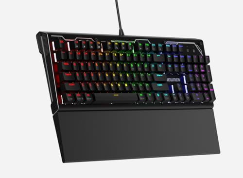 NEWMEN GM101 Mechanical Gaming Keyboard(Red Switches),Wired RGB Backlit Hot Swappable Keyboard with Foldable Wrist Rest,Anti-Ghosting Ergonomic Mechanical Keyboard for PC/Mac/Win,QWERTY Layout,Black