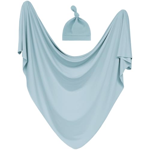 Image of MairMore Newborn Swaddle Blanket & Beanie Set, Baby Receiving Blanket | Soft & Stretchy, 47 x 47 In, Baby Blanket with Hat & Name Sign for Photoshoot, Coming Home Outfit, Boys & Girls