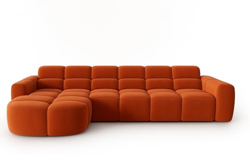 Image of LEGACY OF COMFORT Diana Modular Sectional Sofa L Shape Sofa 4 Seater Sofa Ottoman Bench As Seating for Living Room Hotel (Orange)