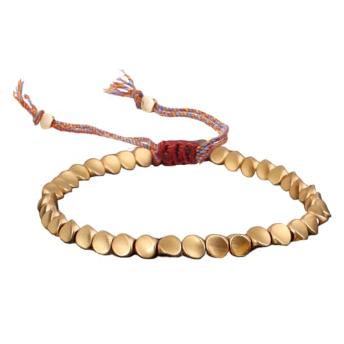 Handmade Tibetan Copper Bead Bracelet Lucky Buddhist Bracelet Adjustable Size with Tassels for Men and Women Gifts