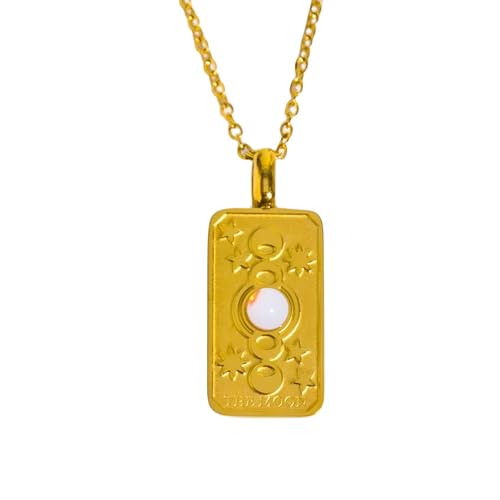 Collier Soleil Lune pour Femmes avec pendentif en pierre blanche d'œuf