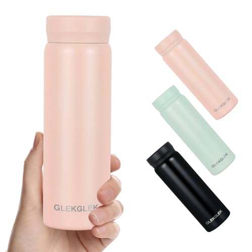 GLEKGLEK Mini Botella Isotérmica 280ml, Botella Agua Pequeña sin BPA, para Café, leche, Bebidas Calientes o Frías, para llevar en el Bolso o en el bolsillo (Rosa)