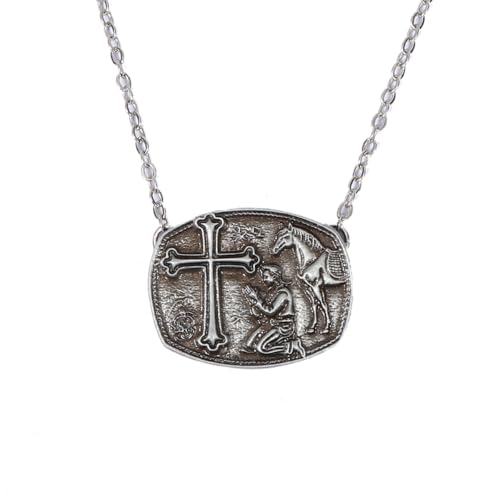 Crown Cross Pendant Necklace Chunky Cross Necklace for Women Statement Necklace 14K Gold Plated Dainty Cross Necklace
