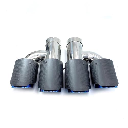 Tubos de escape de acero inoxidable con carbono brillante y puntas dobles azules 70-89