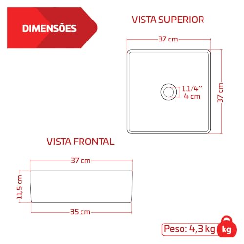 Cuba Pia De Apoio Em Louça Quadrada 37x37cm Para Banheiro e Lavabo Jasmim