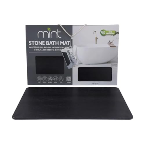 J&V TEXTILES Stone Bath Mat Diatomaceous Earth Shower Mat Non-Slip Super Absorbent Diatomite Stone Mats for Bathroom Floor Quick-Drying Easy to Clean (24*15) (Matte Black)