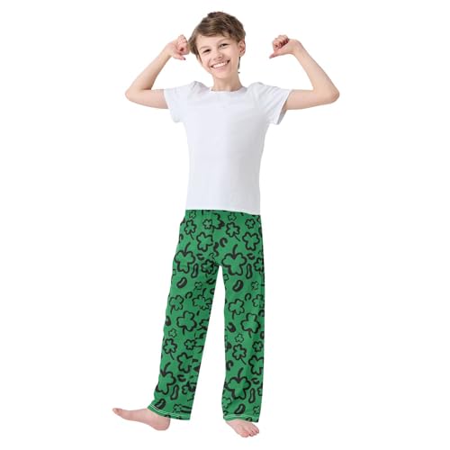 Clover Print Boys Long Pants Soft Trousers Elastic Waist Kids Lounge Bottoms with Pockets S-XL2