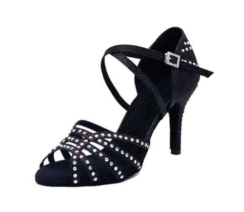 Sandales de danse latine moderne femme à talon découpes graphiques et strass