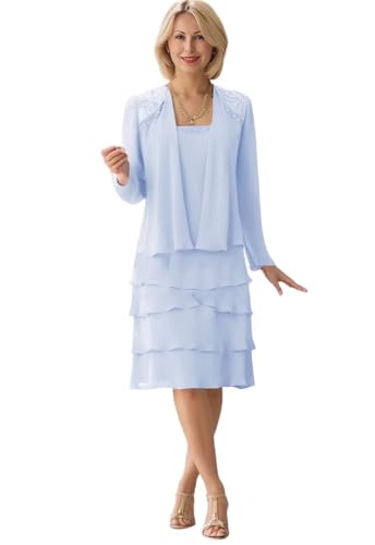 Long Sleeve Mother of The Bride Dresses for Wedding Tea Length Mother of The Groom Dress Chiffon Formal Gown