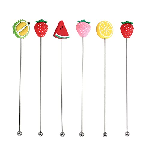 ccHuDE 6 Pcs Stainless Steel Mixing Sticks Cute Fruit Swizzle Stirrers Cocktail Stirring Sticks Coffee Stir Stickes for Whiskey Juice