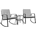 Shintenchi Outdoor 3 Piece Rocking Bistro Set, Wicker Patio Outdoor Furniture Porch Chairs Conversation Sets with Glass-Top Coffee Table for Backyard Porch Poolside Lawn, Garden,Gray