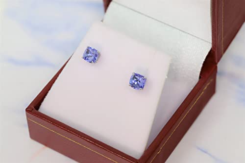 14K White Gold Genuine Tanzanite 5mm Cushion Stud Earrings3
