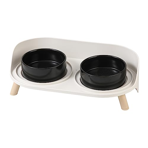 Katzen Napfset Katzennapf Erhöht Keramik - Doppelt Katzennäpfe mit Rutschfestem Ständer und Spritzschutz - Fressnapf Katze Napf - Futternapf Wassernapf Set für Katzen Welpen Kleine Hunde - 2 x 480 ML