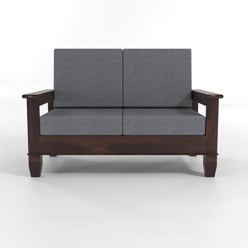 Image of Sheesham Wooden 4 Seater Sofa Set for Living Room | Rosewood Cushion Sofa with Side Newspaper Holder for Home & Office | Solid Wood Sofa Set for Lounge (Walnut, 2+2 Seater)