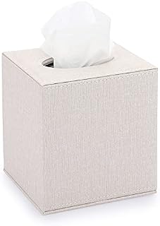 BTSKY Linen Household Office Cube Tissue Paper Holder Square Tissue Box Cover Case Napkin Holder (Beige)