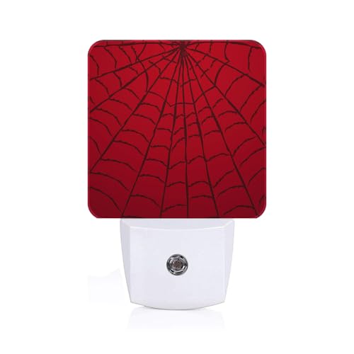 Image of Red Spider Web Night Light,Plug Into Wall Decor for Stairway,Hallway,Kitchen,Dusk to Dawn Sensor Nightlights for Boys /Girls /Women /Men Room Gifts