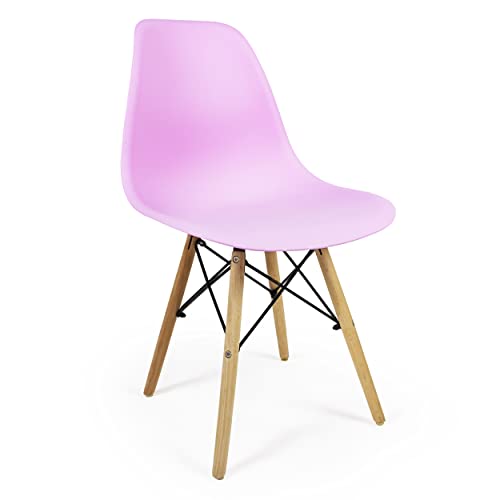 Cadeira Eames Eiffel Pés de madeira Escritório Sala Cozinha Cor: Rosa-Claro