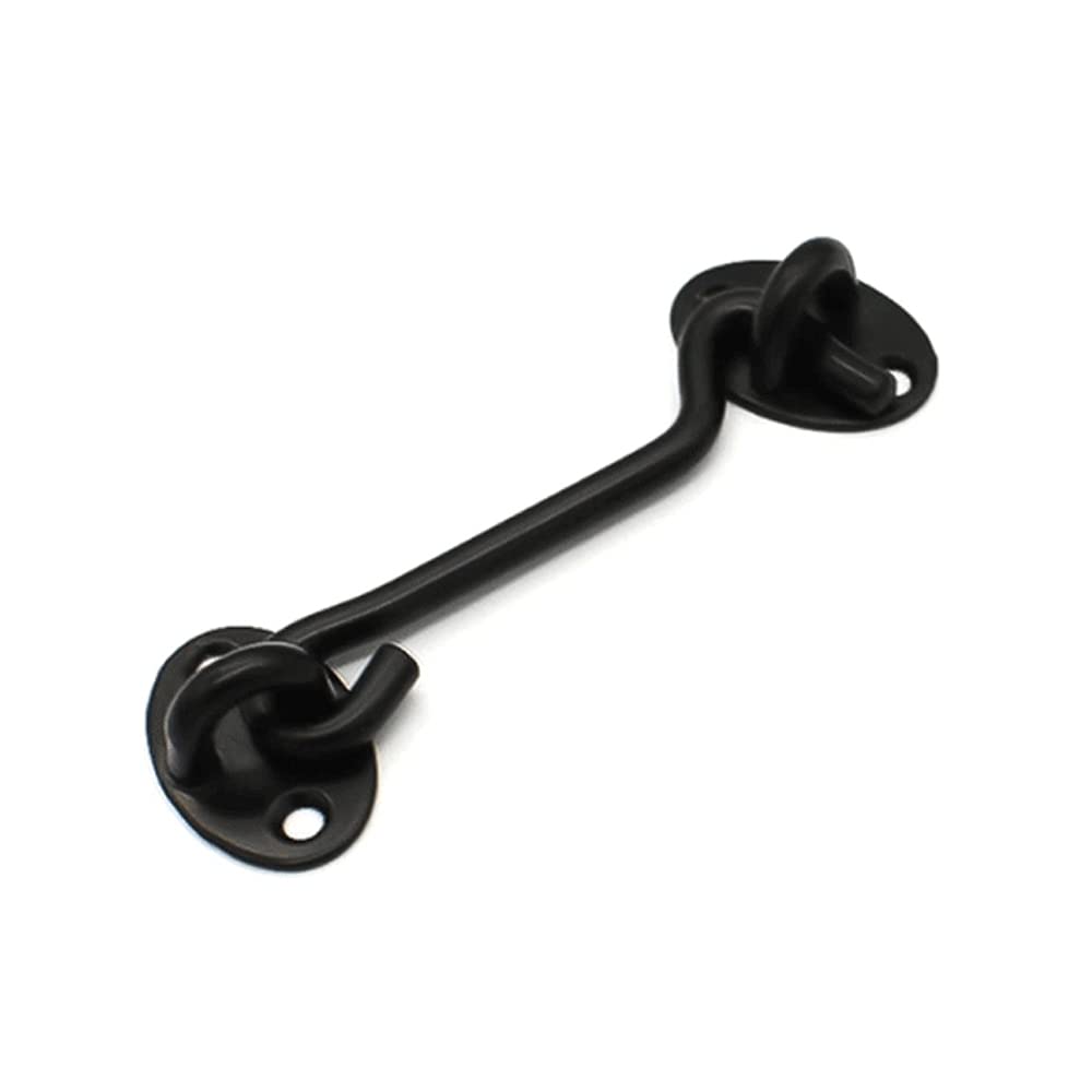 SFJSFIMQ Hook and Eye Latch Gate Bolt Lock,Black 6 inch Cabin Heavy Duty and Shed Door Chrome Button(Nero)
