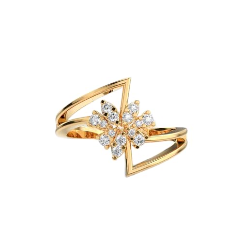 Bague en argent moissanite ronde plaqué or avec étoiles filantes WWJR_0114