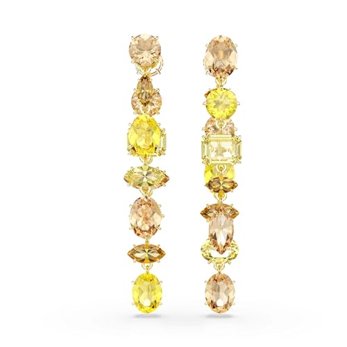 Swarovski Gema drop earrings, Asymmetrical design, Mixed cuts, Long, Yellow, Gold-tone Finish2