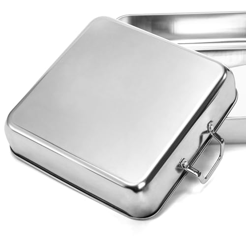 Tebery Set mit 3 quadratischen Kuchenformen, tiefe Edelstahl-Backformen mit Griff, antihaftbeschichtet, Lasagne, Brownie, Bratpfanne, stabiles Backgeschirr-Servierset für Geburtstag, Hochzeit