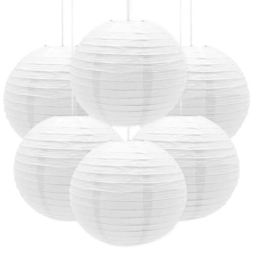 Ruidee 6 Pezzi Lanterne di Carta 30cm Lanterna di Carta Rotonde da Appendere in Carta Lanterne Lanterna di Carta per Decorare Luci e Decorazioni per Matrimoni Compleanni Diametro (ZDL/White)