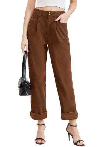 Women Corduroy Pants Casual Fall Pants High Waisted Straight Leg Pants for Women Stretchy Work Trousers with Pockets