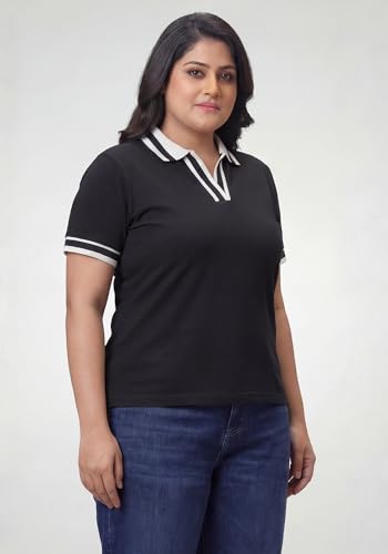 Image of Wear Your Opinion Plus Size Women Polo V Neck Stripe Collar Tshirt Top | Half Sleeve