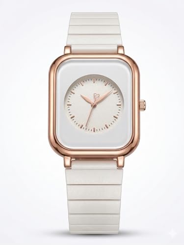 Image of Premium Rose Gold Square Analog Watch for Women & Girls | Stylish Stainless Steel Strap | Elegant Heart Second Hand | Trendy Ladies Wrist Watch under 500 | Square Case Design | Perfect for Casual | Affordable Fashion Watch for Girls