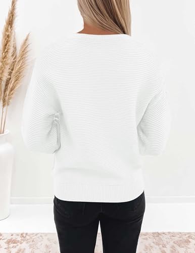 Image of ZESICA Women's Crew Neck Long Lantern Sleeve Fall 2026 Casual Loose Ribbed Knit Solid Soft Pullover Sweater Tops