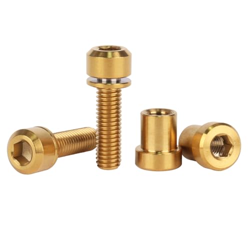 Image of Titanium Bolt M5x16 18 20mm with Washer Steerer Clamp Nut for Bicycle Stem Front Forking Lock Pack of 2 (Gold, M5x18mm)