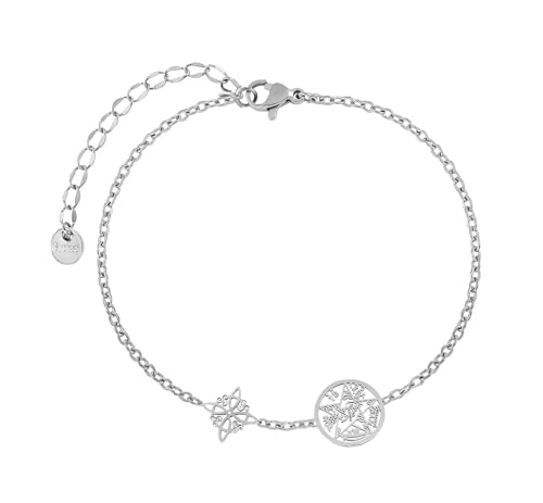 Only faith Pulsera Nudo de Bruja para Mujer Acero inoxidable Amuleto y Protección (Mini Nudo de bruja y Tetragramatón Plateado)