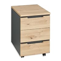 Memphis Rollcontainer Schreibtisch in Artisan Eiche Optik, Graphit - Mobiler Büroschrank mit Schubladen - 45 x 66 x 55 cm (B/H/T) – Ansicht 1