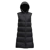 GROPC Damen Daunenweste leicht,Meine Damen Weste Mit Zip Winter Hooded Ärmellose Daunen Lange Weste Jacke Winter Warmer Gilet-Mantel Für Reisen Im Freien,Black,3XL