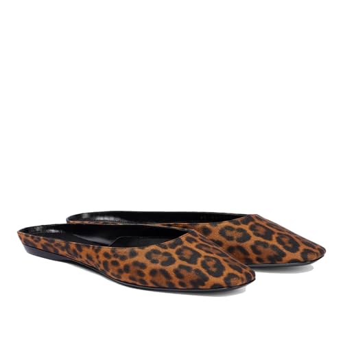 Women's Leopard Print Flat Mules - Slip On Comfortable Flats with Closed Square Toe, Casual Fashion Shoes