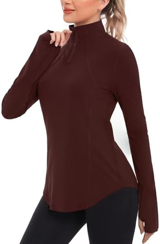 Crewhpo Sportshirt Damen Langarm Funktionsshirt 1/4 Zip Laufshirt UPF 50+ | Atmungsaktives Stretchmaterial, Schnelltrocknend, Feuchtigkeitstransportierend, Daumenloch, Fitness Yoga