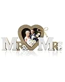 HUVZOR Decoración de Boda Mr & Mrs con Marco de Fotos Corazón, 25 cm x 10.5 cm x 1.5 cm