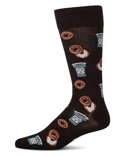 MeMoi Bagel Shop Men's Socks, Rayon Blend Mens Crew Socks, Ultra Soft Knit Fabric - Sizes 10-13, Black, 10-13