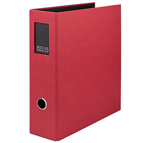 Rössler SOHO Ordner DIN A4 mit Rückenschild | Ordner A4 breit | Aktenordner A4 | Ordner breit mit Griffloch | DIN A4 Ordner mit Hebelmechanik | 320 x 285 x 80 mm | 1 Stück | Farbe: Rot