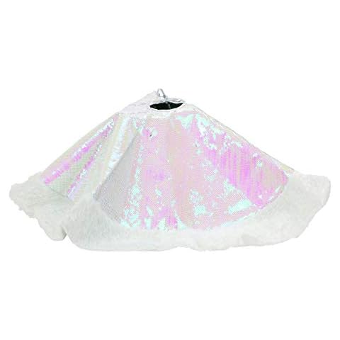 Iconikal Fabric Christmas Tree Skirt, 35.5-inch Diameter, Iridescent Sequin Cover
