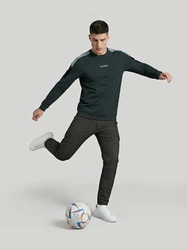 Image of TECHNOSPORT Men's Colorblock Full Sleeve T-Shirt MATPIQ Quick Dry Slim Fit Round Neck Sports Tee for Gym Casual Layering Wear UPF50+ Anti Odour