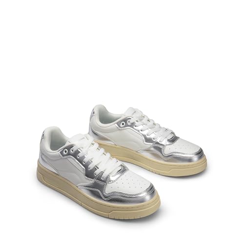 DREAM PAIRS DREAM PAIRS Women's Fashion Walking Skateboard Court Sneakers Comfortable Low Top Lace Up Non Slip Retro Vintage Casual Classic Athletic Shoes,Size 6.5,White/Silver,DWUMFN2505